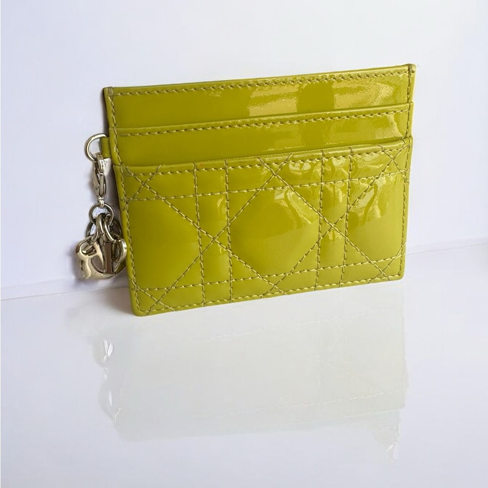 Christian Dior Lime Green Patent Leather Card Holder